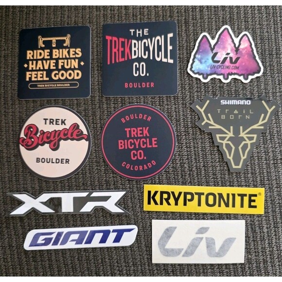 10x Biking Cycling Outdoor Stickers Mixed Lot Liv Shimano XTR Trek Boulder Giant - Picture 1 of 5